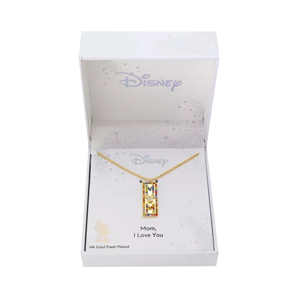 Mickey Mouse "MOM" Cubic Zirconia Head Multicolor Crystal Bar Necklace - Picture 2 of 2